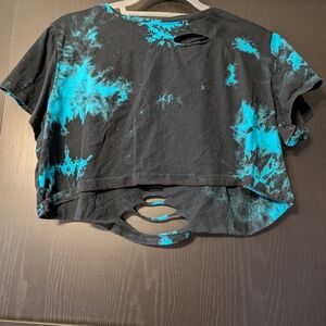 Black and Blue Tye Dye Cotton Grunge/Punk Crop Top.